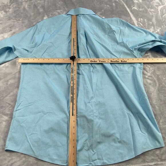 Jos A Bank Shirt Men Large Turquoise Gingham Check Cotton Travelers Button Front - Picture 7 of 16